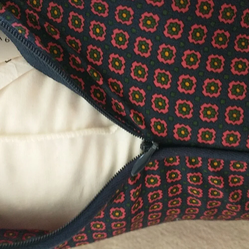Lauren Ralph Lauren Corded Accent Pillow Blue Red Floral Fabric Zip Square 18x18